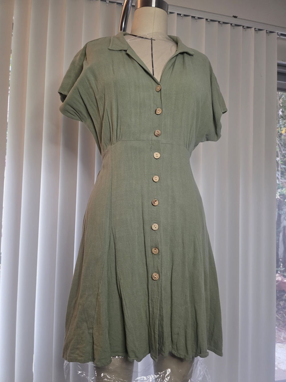 ambition Sage Green Button-Front Mini Dress